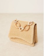 resin and straw top handle crossbody bag in neutral