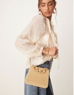 resin and straw top handle crossbody bag in neutral