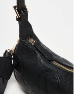 Valentino samba embossed logo shoulder bag with crossbody strap in black