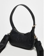 Valentino samba embossed logo shoulder bag with crossbody strap in black