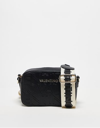Valentino pansy embossed logo crossbody camera bag in black