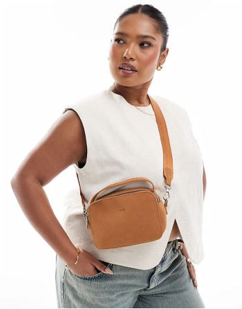 PASQ crossbody camera bag in tan suede