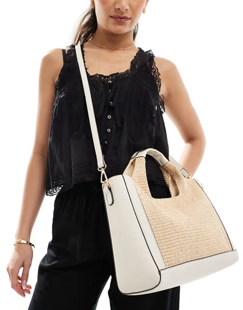 woven top handle handbag in ivory