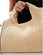 woven top handle handbag in ivory