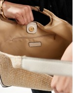 woven top handle handbag in ivory