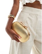 box clutch bag with bow clasp in gold