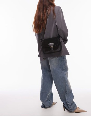 leather western crossbody in black