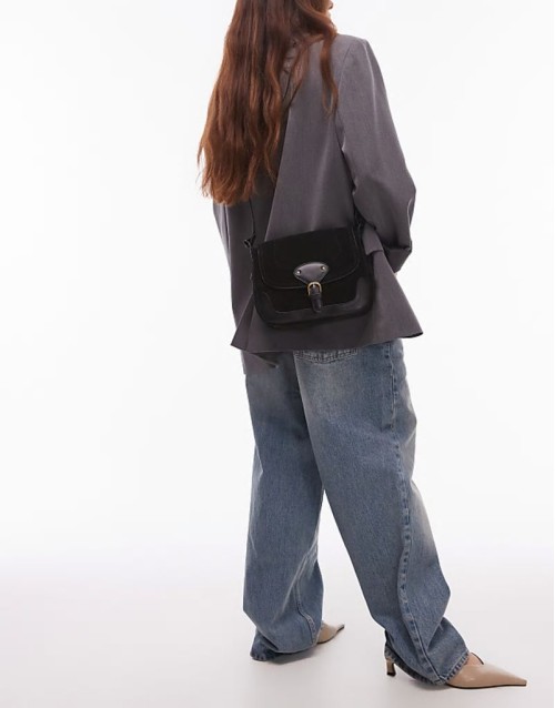 leather western crossbody in black