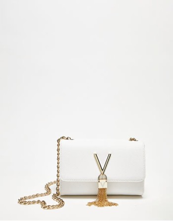 Valentino Divina foldover tassel detail cross body bag in white