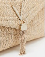 Valentino privilege glitter straw shoulder bag with crossbody strap in natural