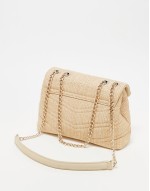 Valentino privilege glitter straw shoulder bag with crossbody strap in natural