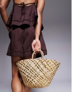 straw basket bag with crossbody strap in silver metallic