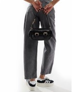 shoulder bag with pockets and hardware detail in black