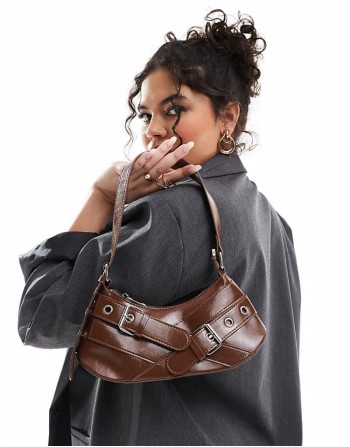 buckle detail shoulder bag in brown