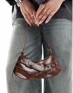buckle detail shoulder bag in brown