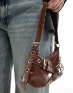 buckle detail shoulder bag in brown