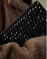 zip top clutch bag in all over beads in black