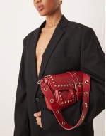 studded pocket detail 90s shoulder bag in burgundy