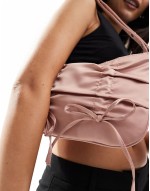 Cotton On aries shoulder bag with bows in pink satin
