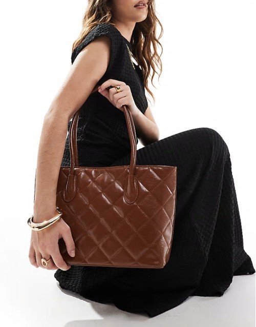 large quilted shoulder bag in brown