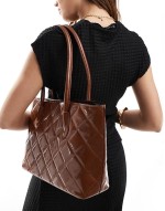 large quilted shoulder bag in brown