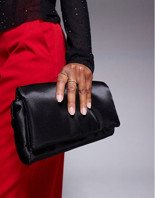 satin clutch bag in black