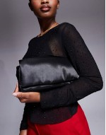 satin clutch bag in black