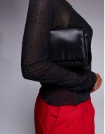 satin clutch bag in black