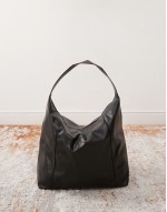 slouchy faux leather shoulder tote bag in black