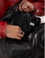 slouchy faux leather shoulder tote bag in black