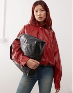 slouchy faux leather shoulder tote bag in black