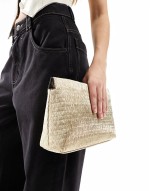 metallic textured zip top clutch bag in gold