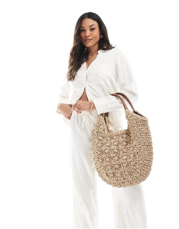 raffia large scoop shoulder bag in natural