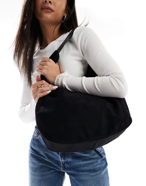 PASQ faux suede curved shoulder bag in black