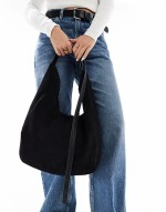 PASQ faux suede curved shoulder bag in black