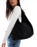 PASQ faux suede curved shoulder bag in black
