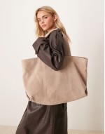 suede boxy tote bag in stone