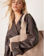 suede boxy tote bag in stone