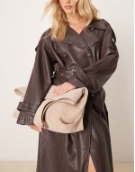 suede boxy tote bag in stone