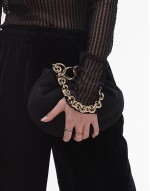 Gemima chain handle suede clutch bag in black