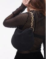 Gemima chain handle suede clutch bag in black