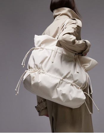 Tino nylon ruched tote bag in off white