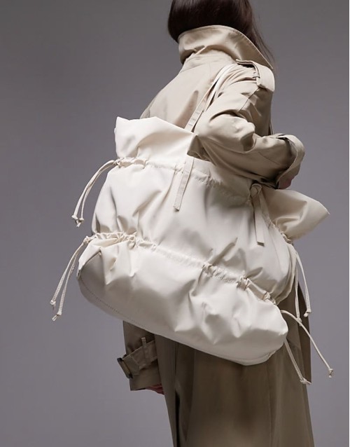 Tino nylon ruched tote bag in off white