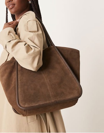 suede winged tubular tote bag in brown