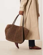 suede winged tubular tote bag in brown