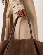 suede winged tubular tote bag in brown
