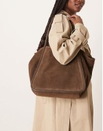 suede winged tubular tote bag in brown