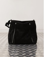 faux suede shoulder bag with zip detail in black