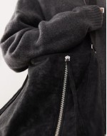 faux suede shoulder bag with zip detail in black