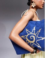 sun motif towelling tote bag in dark navy blue